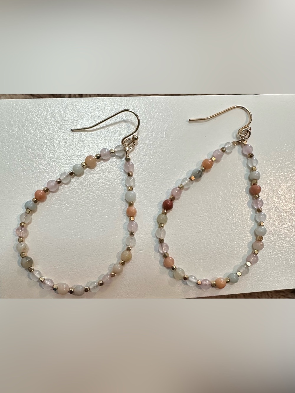 Delicate Pastel and Gold Beaded Teardrop Earrings - Women Jewelry. Lightweight!